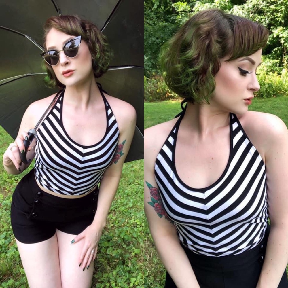 Cute Black & White Stripe Halter Crop Top